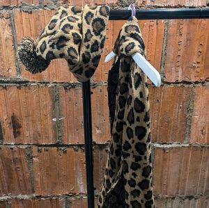 Leopard print hat and infinity scarf